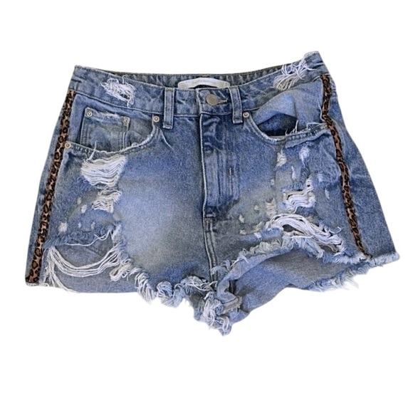 #36 Zara Distressed Animal Side  Stripe Shorts - Picture 1 of 4